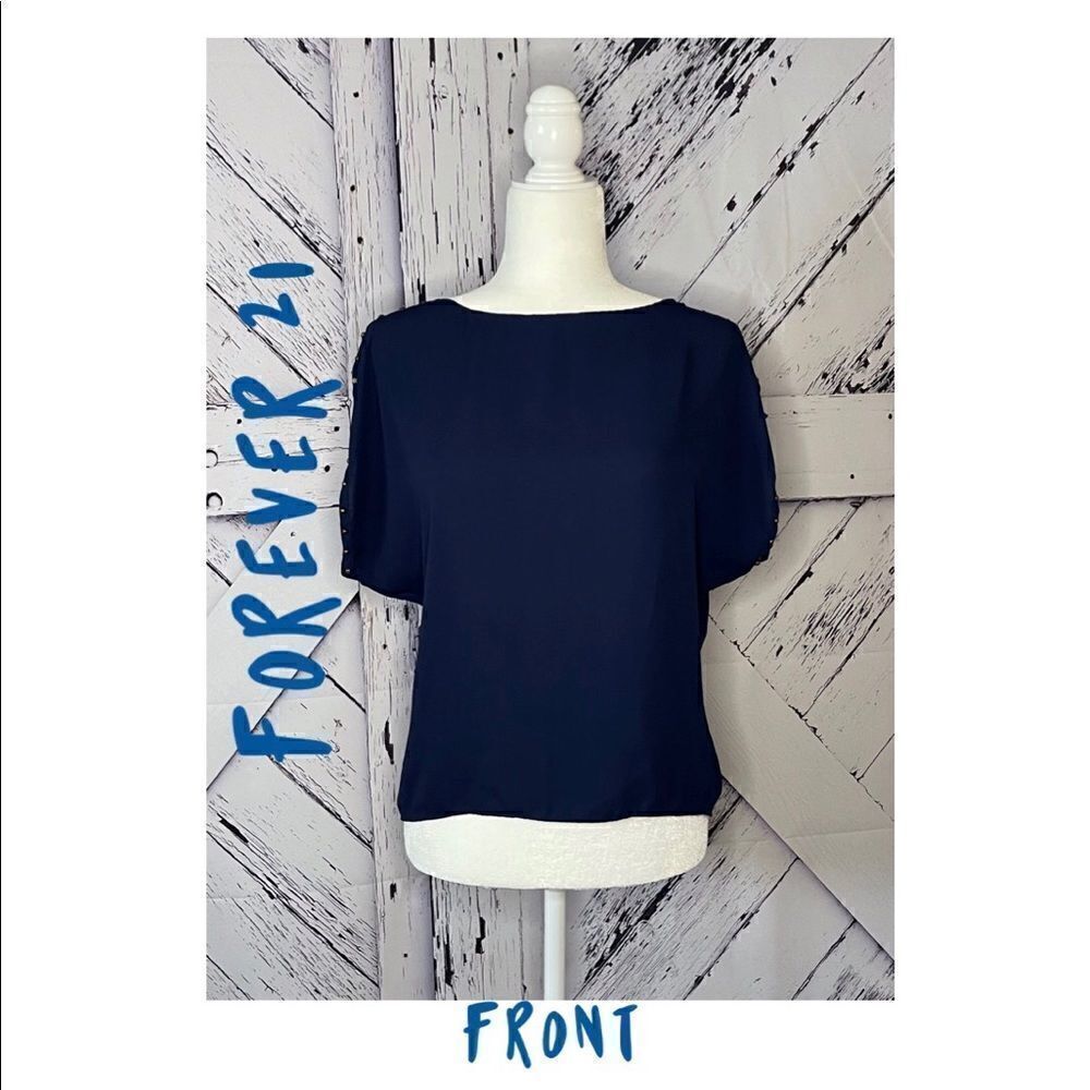 Forever 21 Navy Chiffon Top, Small